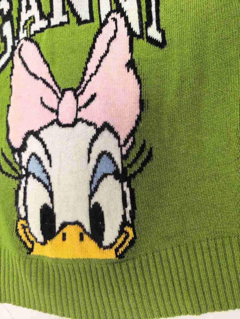 GANNI Crewneck Knitted Sweater Green Daisy Duck Cartoon Logo Cropped Top - Picture 5 of 6
